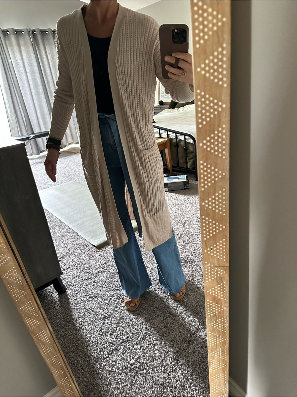 Pink Rose Soft Blush Knit Cardigan with Eyelet Detail